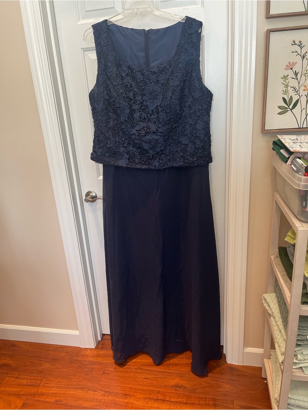 Plus Size Navy Lace Bodice Evening Dress - Picture 9 of 10
